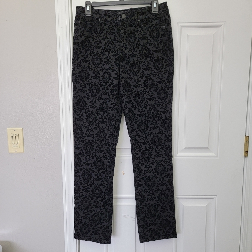 Charter Club Black Damask Velvet Burnout Pants Lexington Straight Size 6